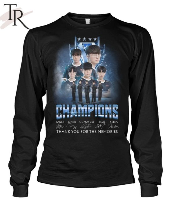 T1 Champions Faker, Oner, Gumayusi, Zeus, Keria Signature Thank You For The Memories T-Shirt