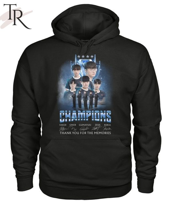 T1 Champions Faker, Oner, Gumayusi, Zeus, Keria Signature Thank You For The Memories T-Shirt