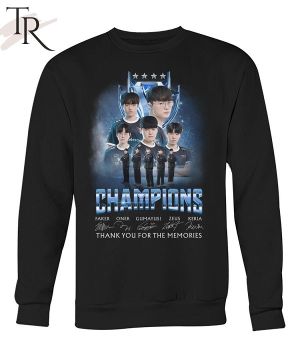 T1 Champions Faker, Oner, Gumayusi, Zeus, Keria Signature Thank You For The Memories T-Shirt