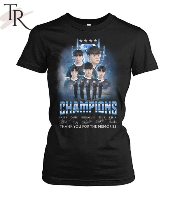 T1 Champions Faker, Oner, Gumayusi, Zeus, Keria Signature Thank You For The Memories T-Shirt