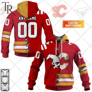 Personalized NHL Calgary Flames Mix CFL Calgary Stampeders Jersey Style Hoodie