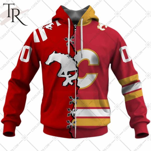 Personalized NHL Calgary Flames Mix CFL Calgary Stampeders Jersey Style Hoodie