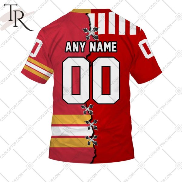 Personalized NHL Calgary Flames Mix CFL Calgary Stampeders Jersey Style Hoodie