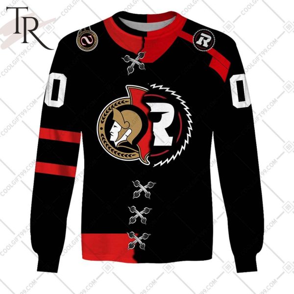 Personalized NHL Ottawa Senators Mix CFL Ottawa Redblacks Jersey Style Hoodie