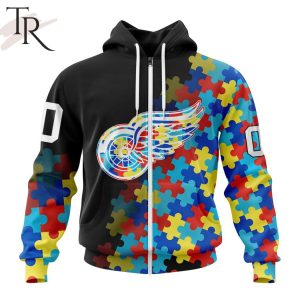 NHL Detroit Red Wings Special Black Autism Awareness Design Hoodie
