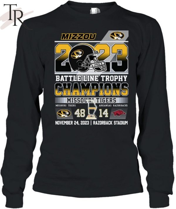 2023 Battle Line Trophy Champions Missouri Tigers 48 – 14 Arkansas Razorbacks November 24, 2023 Razorback Stadium T-Shirt