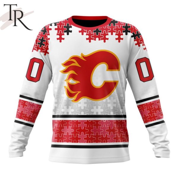 NHL Calgary Flames Special Autism Awareness Design With Home Jersey Style Hoodie