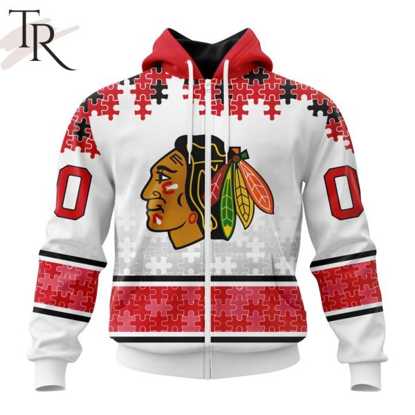 NHL Chicago Blackhawks Special Autism Awareness Design With Home Jersey Style Hoodie