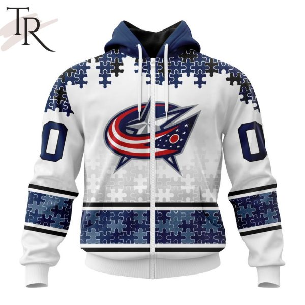 NHL Columbus Blue Jackets Special Autism Awareness Design With Home Jersey Style Hoodie