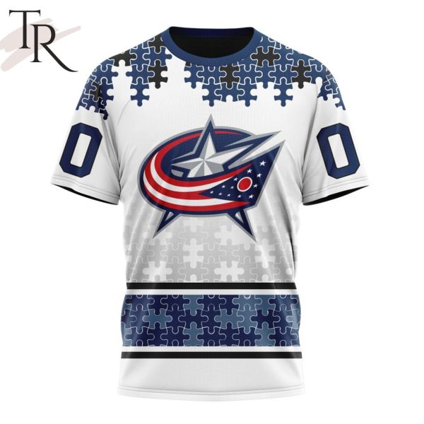 NHL Columbus Blue Jackets Special Autism Awareness Design With Home Jersey Style Hoodie