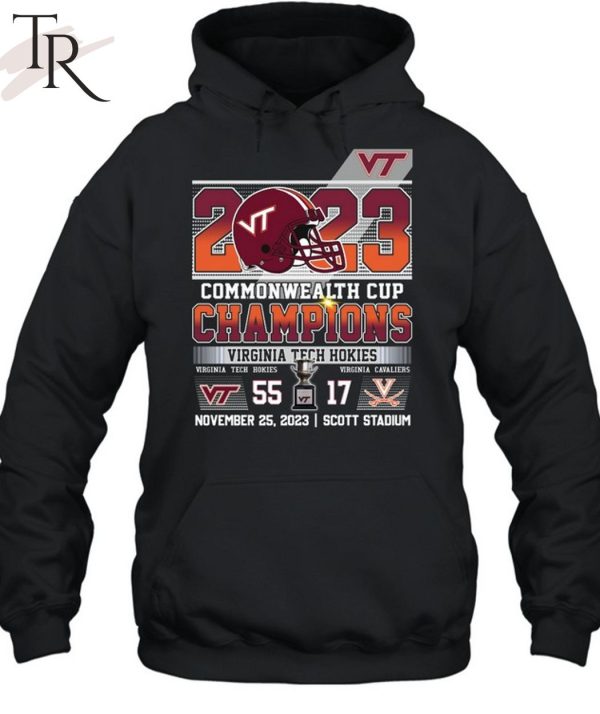2023 Commonwealth Cup Champions Virginia Tech Hokies 55 – 17 Virginia Cavaliers November 25, 2023 Scott Stadium T-Shirt