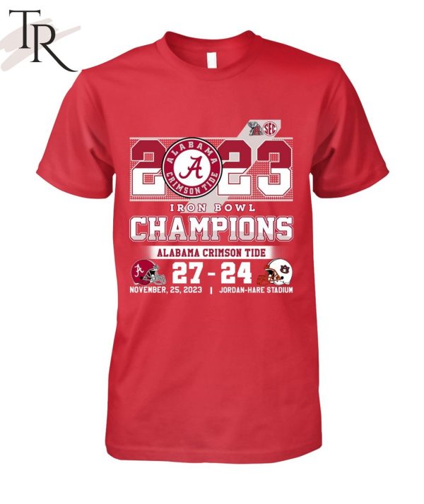 2023 Iron Bowl Champions Alabama Crimson Tide 27 – 24 Auburn Tigers November 25, 2023 Jordan-Hare Stadium T-Shirt