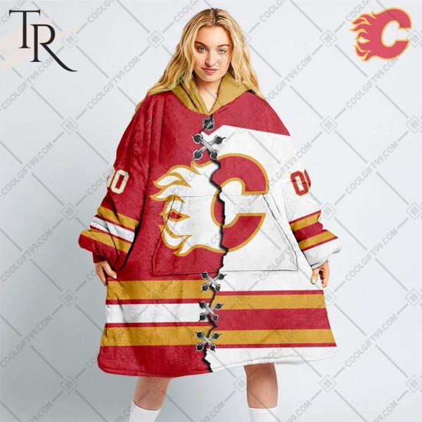 Personalized NHL Calgary Flames Mix Jersey Blanket Hoodie