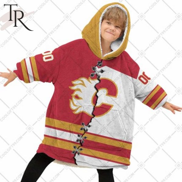 Personalized NHL Calgary Flames Mix Jersey Blanket Hoodie