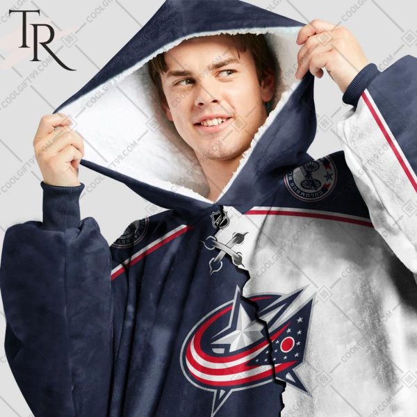 Personalized NHL Columbus Blue Jackets Mix Jersey Blanket Hoodie