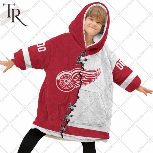 Personalized NHL Detroit Red Wings Mix Jersey Blanket Hoodie