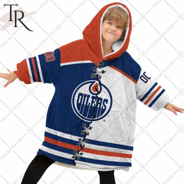 Personalized NHL Edmonton Oilers Mix Jersey Blanket Hoodie