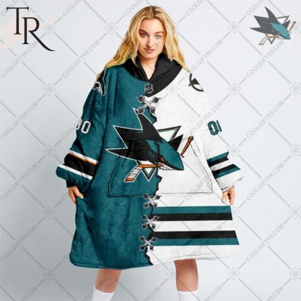 Personalized NHL San Jose Sharks Mix Jersey Blanket Hoodie