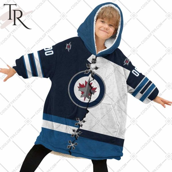 Personalized NHL Winnipeg Jets Mix Jersey Blanket Hoodie