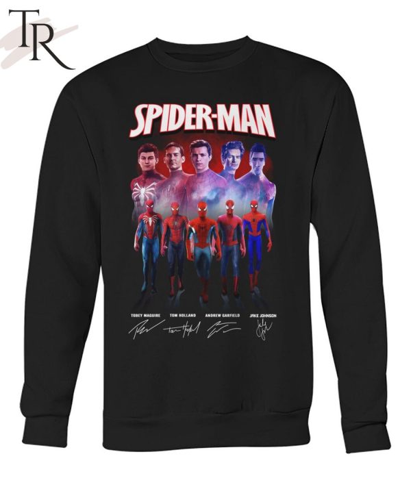 Spider Man Tobey Maguire, Tom Holland, Andrew Garfield And Jake Johnson T-Shirt
