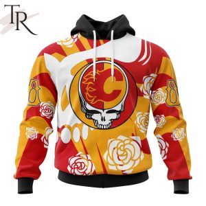 Personalized NHL Calgary Flames Special Grateful Dead Gathering Flowers Design Hoodie