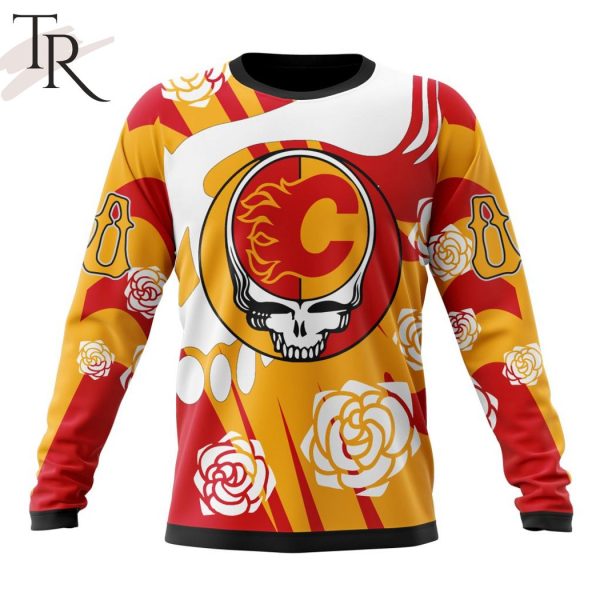 Personalized NHL Calgary Flames Special Grateful Dead Gathering Flowers Design Hoodie