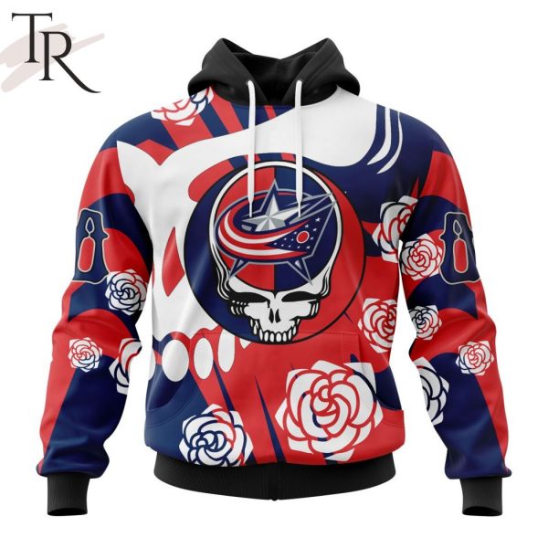 Personalized NHL Columbus Blue Jackets Special Grateful Dead Gathering Flowers Design Hoodie