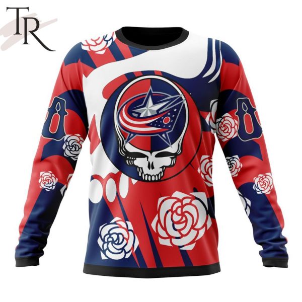 Personalized NHL Columbus Blue Jackets Special Grateful Dead Gathering Flowers Design Hoodie