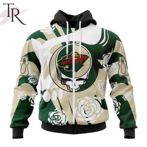 Personalized NHL Minnesota Wild Special Grateful Dead Gathering Flowers Design Hoodie