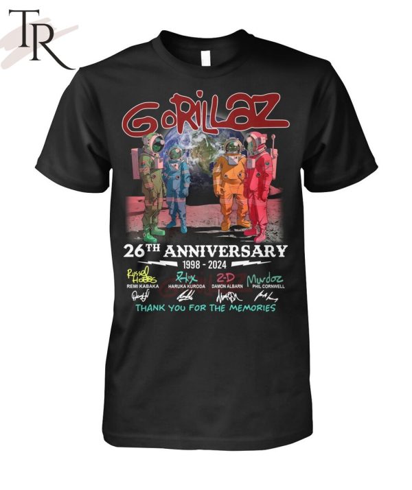 Gorillaz 26th Anniversary 1998 – 2024 Thank You For The Memories T-Shirt