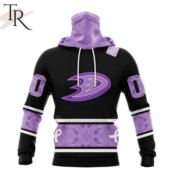 NHL Anaheim Ducks Special Black And Lavender Hockey Fight Cancer Design Personalized Hoodie