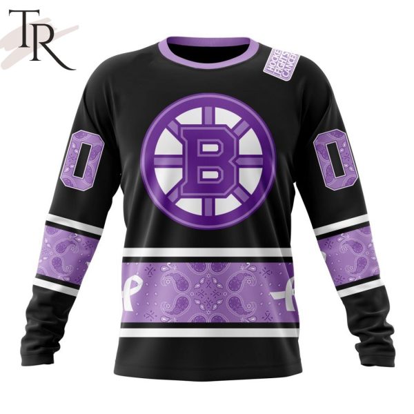 NHL Boston Bruins Special Black And Lavender Hockey Fight Cancer Design Personalized Hoodie