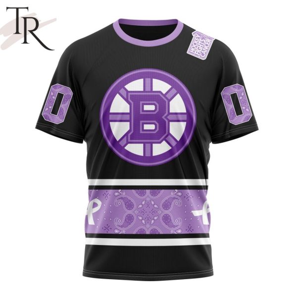 NHL Boston Bruins Special Black And Lavender Hockey Fight Cancer Design Personalized Hoodie