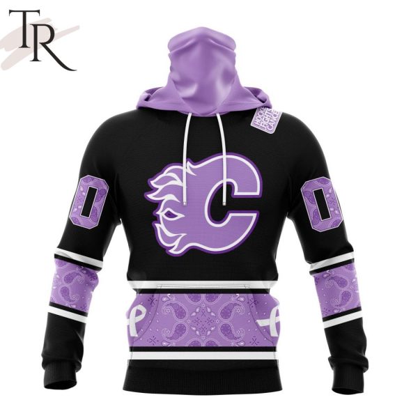 NHL Calgary Flames Special Black And Lavender Hockey Fight Cancer Design Personalized Hoodie