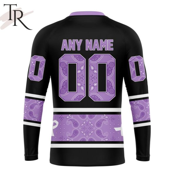 NHL Calgary Flames Special Black And Lavender Hockey Fight Cancer Design Personalized Hoodie