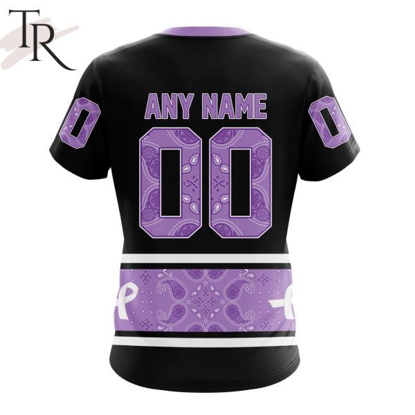 NHL Calgary Flames Special Black And Lavender Hockey Fight Cancer Design Personalized Hoodie