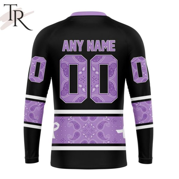 NHL Carolina Hurricanes Special Black And Lavender Hockey Fight Cancer Design Personalized Hoodie