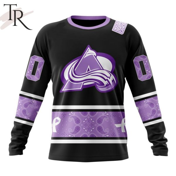 NHL Colorado Avalanche Special Black And Lavender Hockey Fight Cancer Design Personalized Hoodie