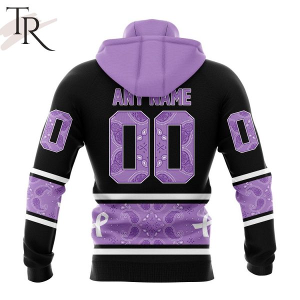 NHL Detroit Red Wings Special Black And Lavender Hockey Fight Cancer Design Personalized Hoodie