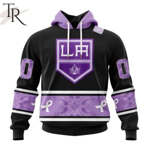 NHL Los Angeles Kings Special Black And Lavender Hockey Fight Cancer Design Personalized Hoodie