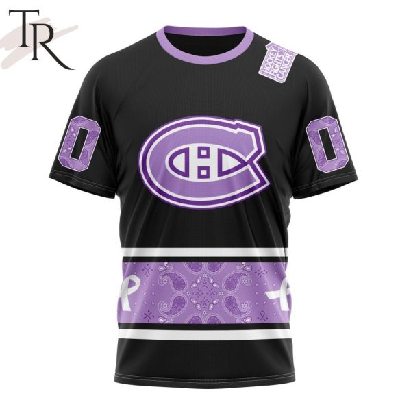 NHL Montreal Canadiens Special Black And Lavender Hockey Fight Cancer Design Personalized Hoodie