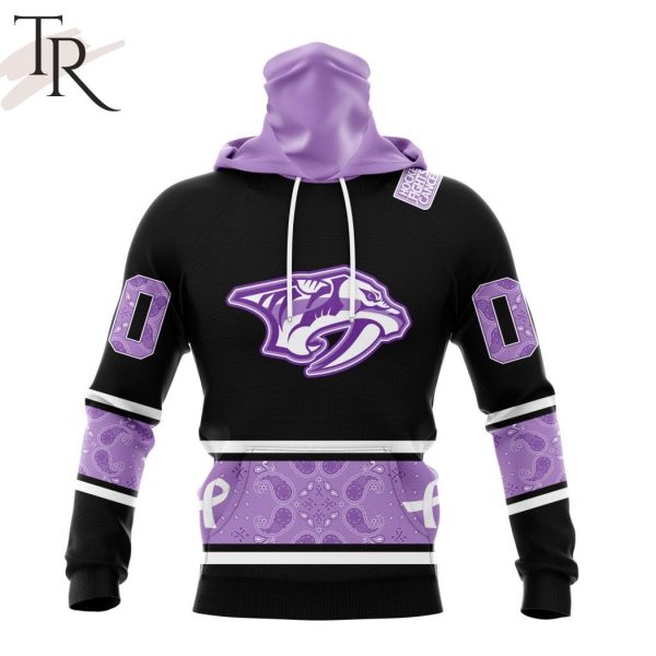 NHL Nashville Predators Special Black And Lavender Hockey Fight Cancer Design Personalized Hoodie