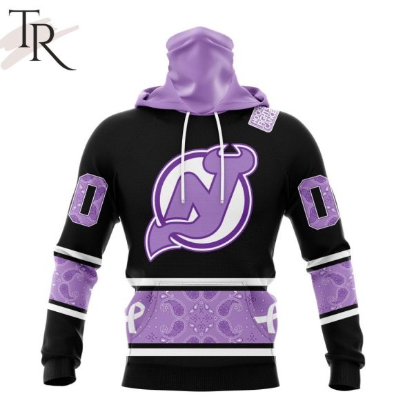 NHL New Jersey Devils Special Black And Lavender Hockey Fight Cancer Design Personalized Hoodie