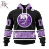NHL New Jersey Devils Special Black And Lavender Hockey Fight Cancer Design Personalized Hoodie
