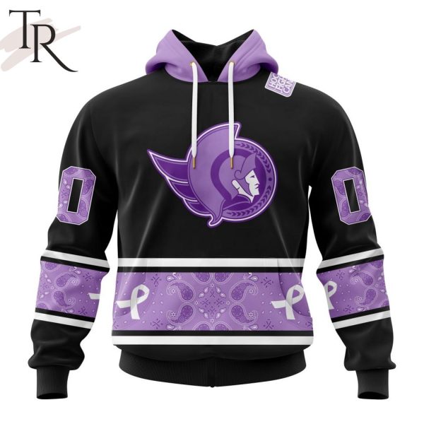 NHL Ottawa Senators Special Black And Lavender Hockey Fight Cancer Design Personalized Hoodie