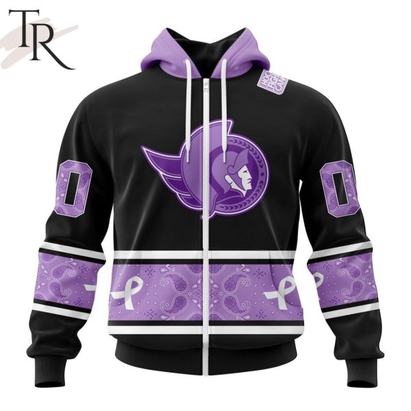 NHL Ottawa Senators Special Black And Lavender Hockey Fight Cancer Design Personalized Hoodie