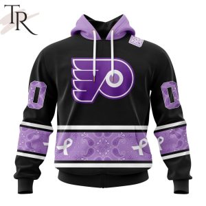 NHL Philadelphia Flyers Special Black And Lavender Hockey Fight Cancer Design Personalized Hoodie