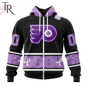 NHL Philadelphia Flyers Special Black And Lavender Hockey Fight Cancer Design Personalized Hoodie