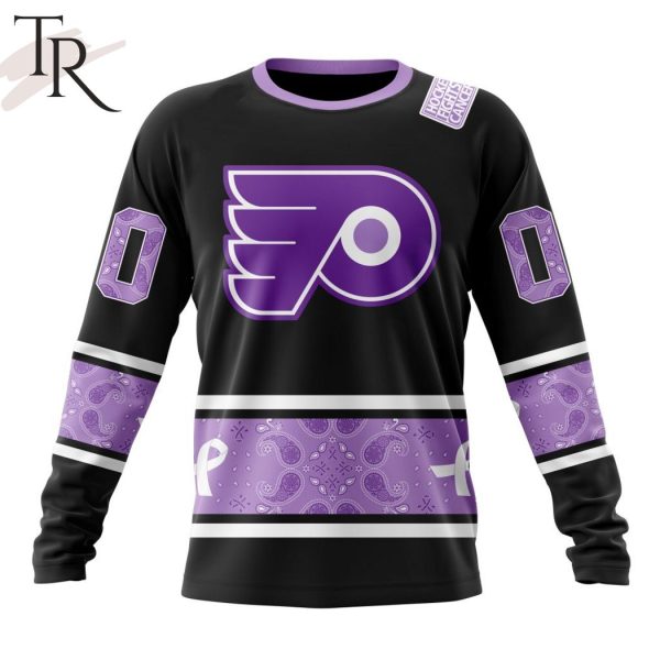 NHL Philadelphia Flyers Special Black And Lavender Hockey Fight Cancer Design Personalized Hoodie