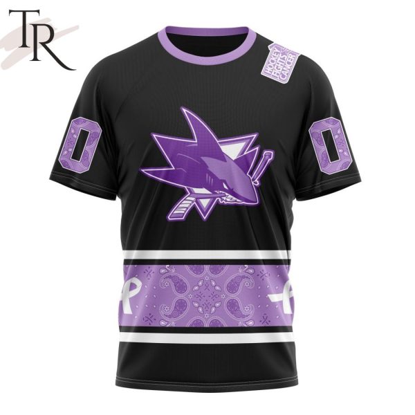NHL San Jose Sharks Special Black And Lavender Hockey Fight Cancer Design Personalized Hoodie